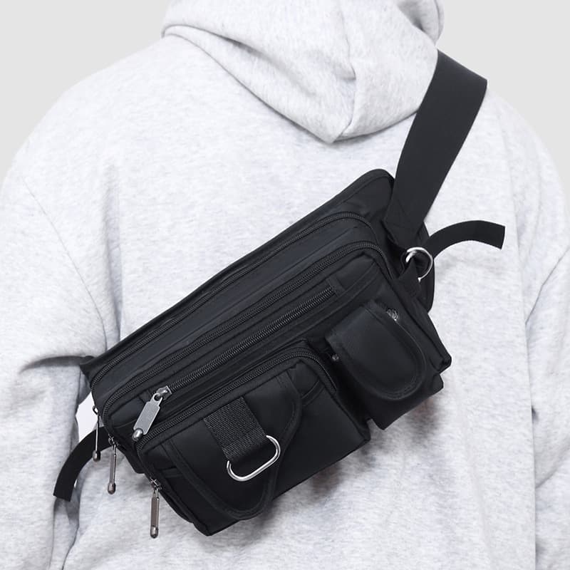 Cross-Border Outdoor Leisure Oxford Fabric Multifunctional Waist Bag Shoulder Chest Bag Men's Waist Pack Crossbody Sling Bag