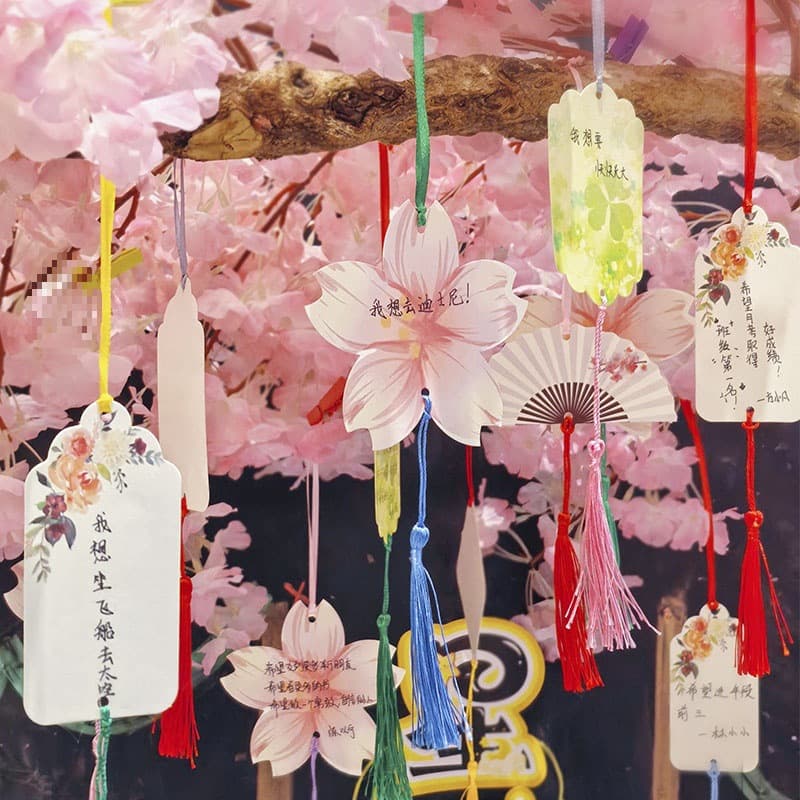 Cherry Blossom Bookmark Wish Cards Hanging Class Decoration Cultural Creative Hanger Tree Handwritten Inspirational Wishes and Blessings