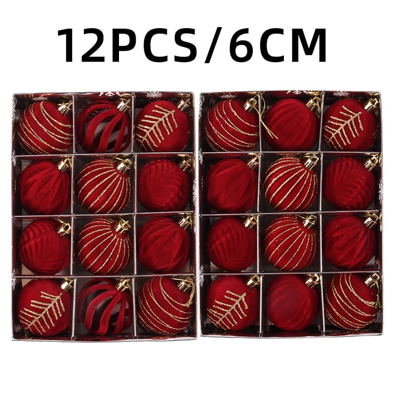 Hollow flocked Christmas ball 6CM8CM Christmas decoration pendant Christmas scene popular pendant Christmas tree decoration ball