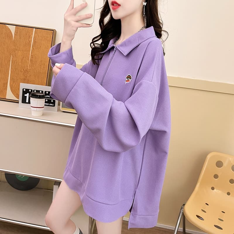 Cross-Border Waffle Knit Sweatshirt for Women, European and American Style 2026 New Spring/Autumn Thin Long Sleeve Zip-Up Polo Neck Sweatshirt for Women Trendy