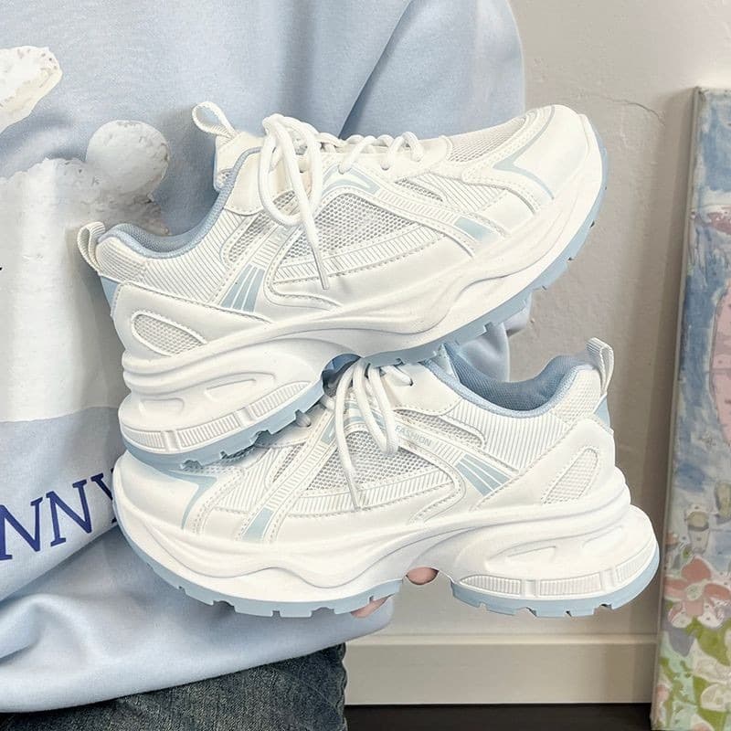 Sea Salt Blue Chunky Lightweight Dad Sneakers 2026 Women's Mesh Breathable Heightening Student Versatile Casual Sports Shoes