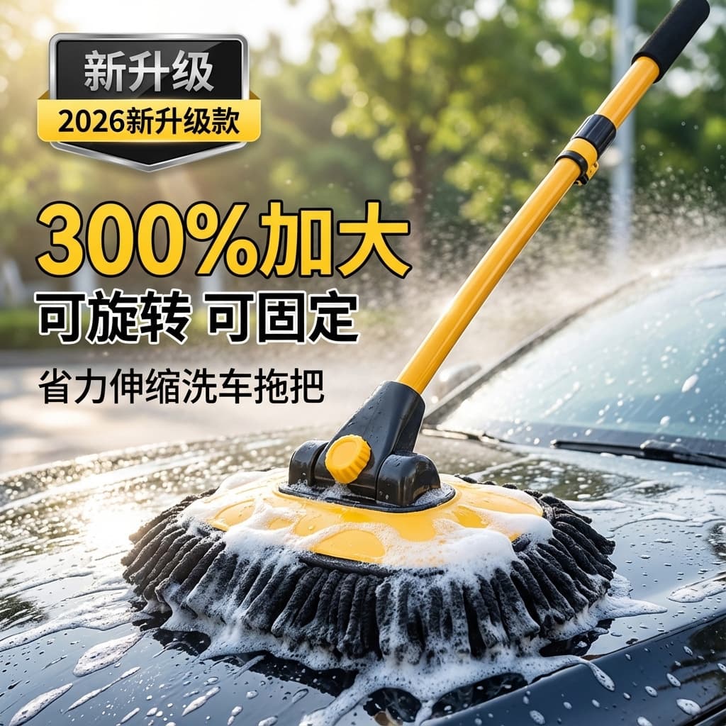 Retractable Car Washing Mop Chenille Three-Section Expandable Cleaning Brush Soft Bristle Cleaning Tool Vehicle Supplies