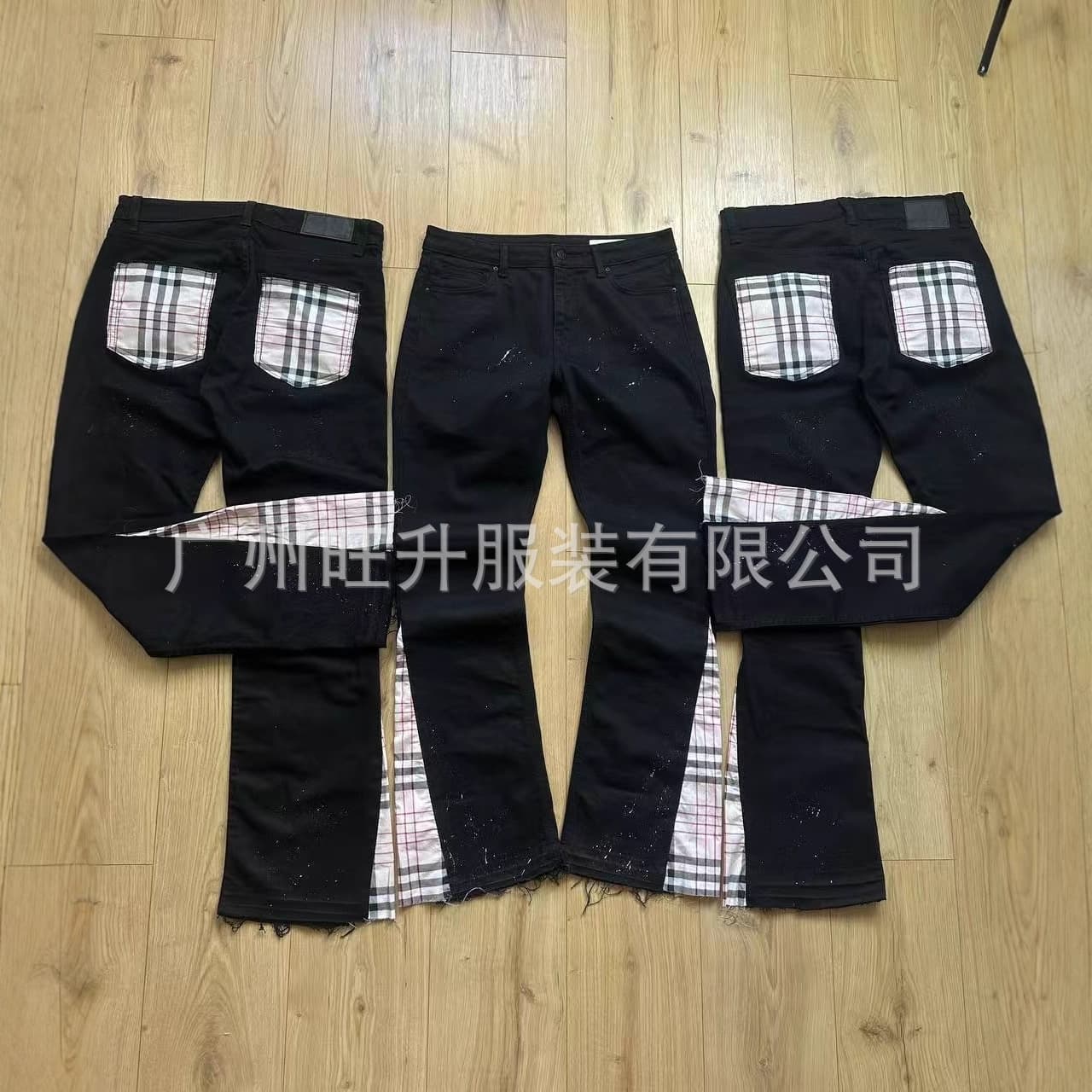 Cross-Border Foreign Trade Personalized Street American Retro Black Jeans for Men and Women Ripped Pants Plaid Slimming Trousers