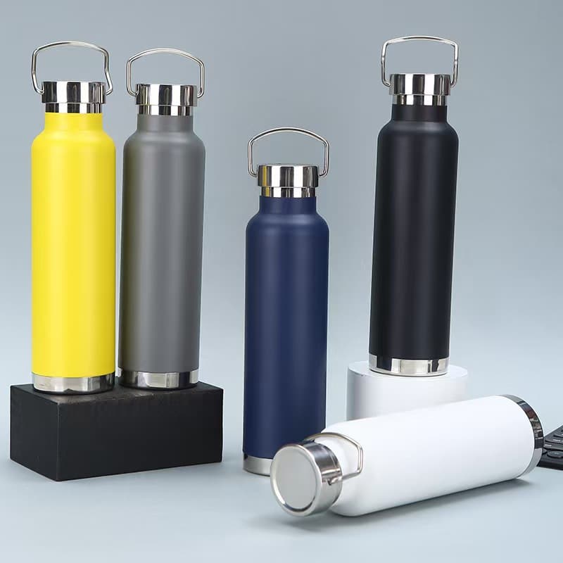Cross-border 304 American Style Large Mouth Sports Bottle Double Layer Vacuum Stainless Steel Outdoor Sports Portable Handle Flask