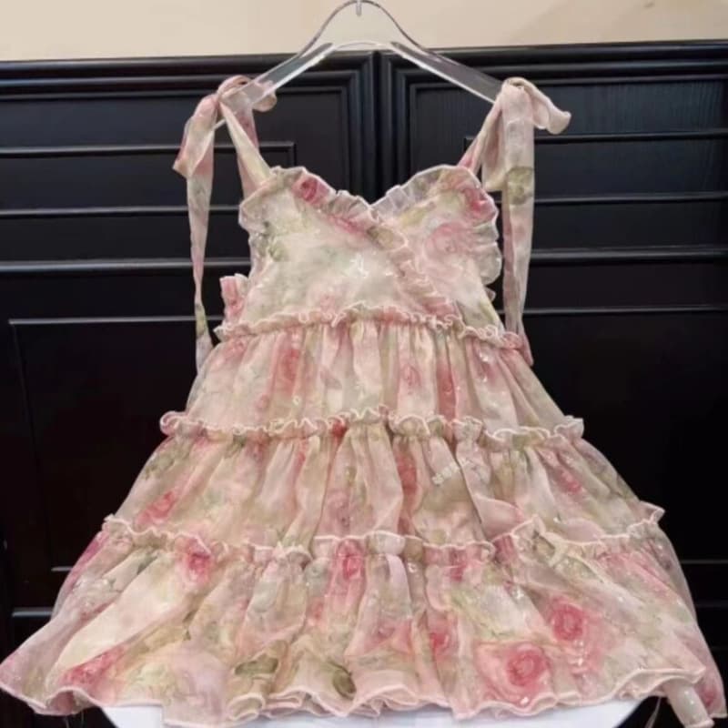 Girls 2025 Summer Sleeveless Dress New Rose Sequin Princess Dress Baby Girl Elegant Tiered Dress