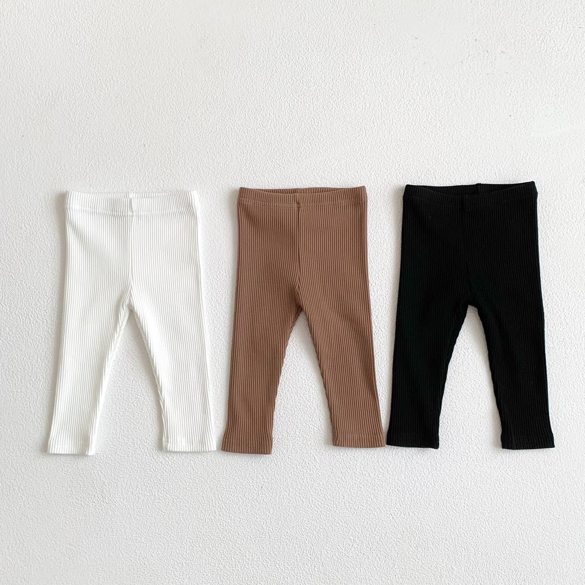 Korean Style Spring/Autumn Infant Cotton Soft Comfortable Ribbed High-Waist Elastic Waistband Baby Leggings for Boys and Girls