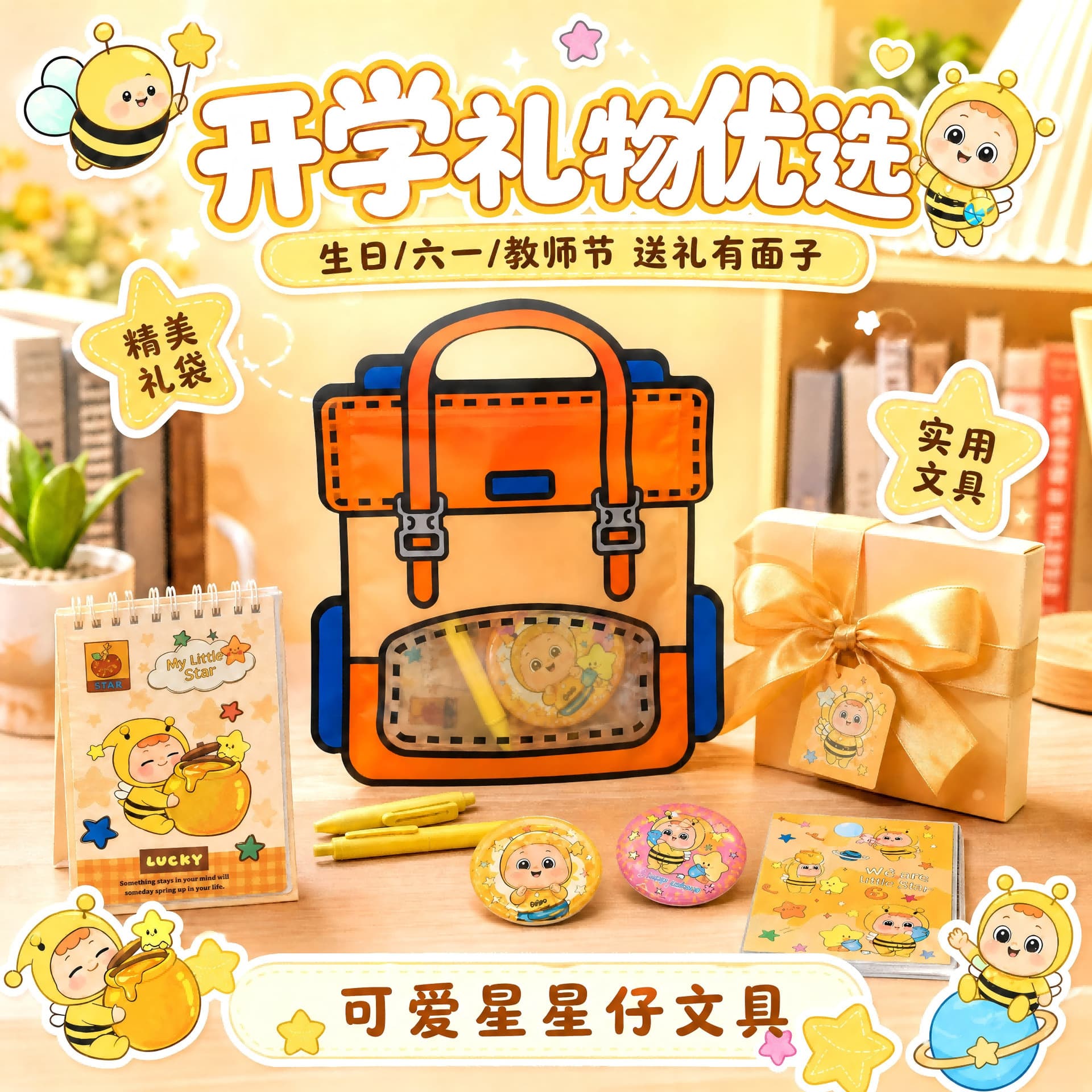 Cartoon Backpack Stationery Set, Kids' Handheld Souvenir, Back-to-School Gift, Student Prize, Gift for Boys and Girls
