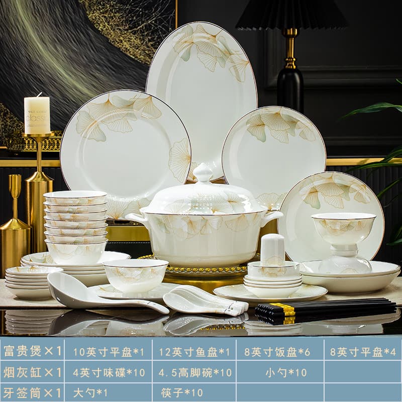 Jingdezhen Ceramic Bowl and Plate Set Home Light Luxury Housewarming Wedding Bone China Dinnerware Bowls Plates Wholesale