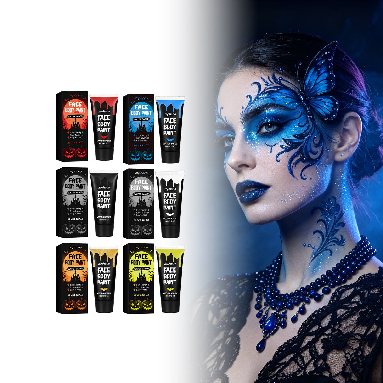 zephoco Face and Body Paint, Vibrant Colors, Smooth and Natural Color Payoff, Portable Face Paint for Daily Use