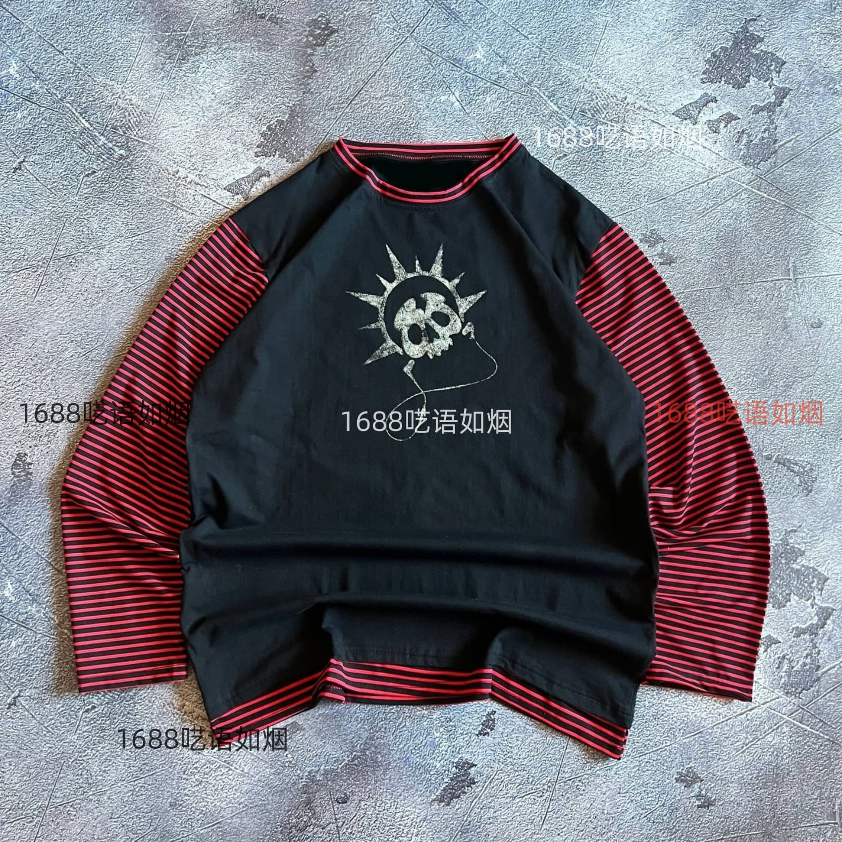 European and American cross-border American long-sleeved T-shirt dark striped y2k printed top high street goth trend wear ins