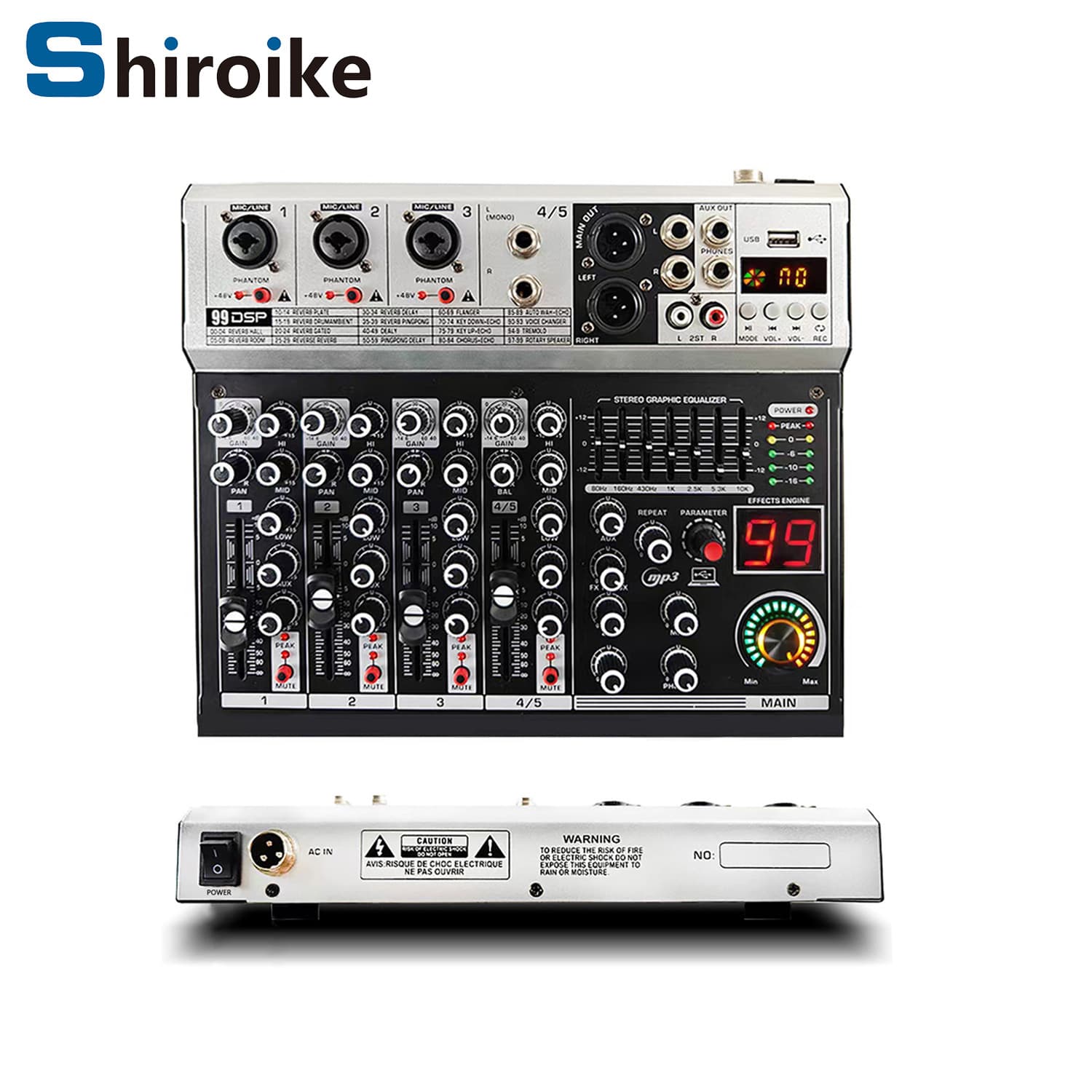 GAX-K5 Professional 5-Channel Mixer with Built-in 99 DSP Reverb Effects for Stage Live Streaming Karaoke Mixer Bluetooth