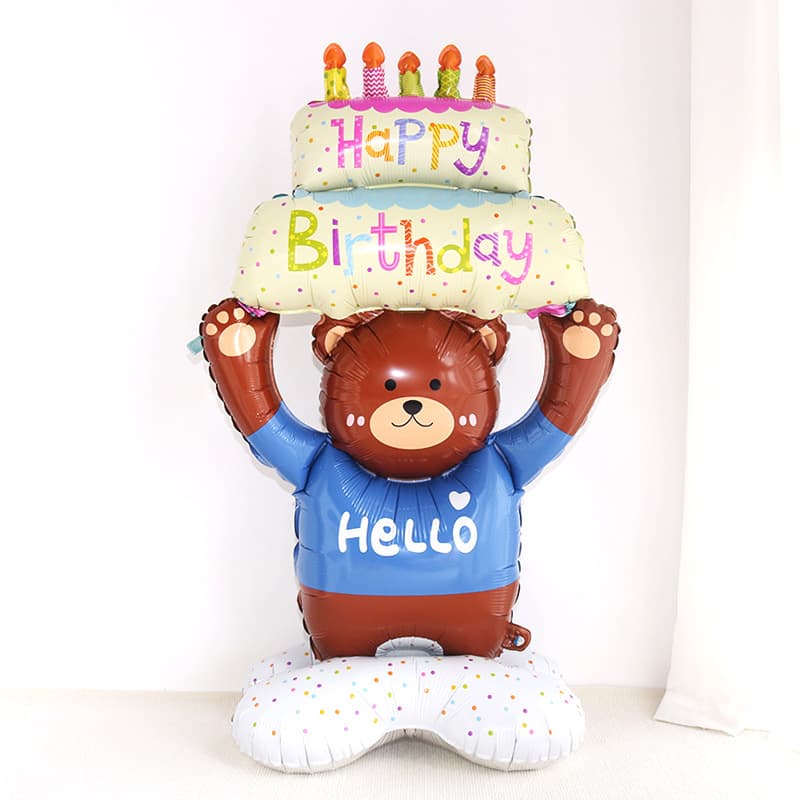 New Large Base Lifting Cake Bear Aluminum Balloon Baby Birthday Party Welcome Standing Balloon Decoration