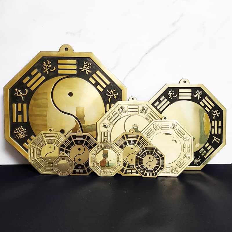 Large copper Bagua mirror convex mirror household Yin Yang Tai Chi diagram door pendant balcony window concave mirror copper convex lens