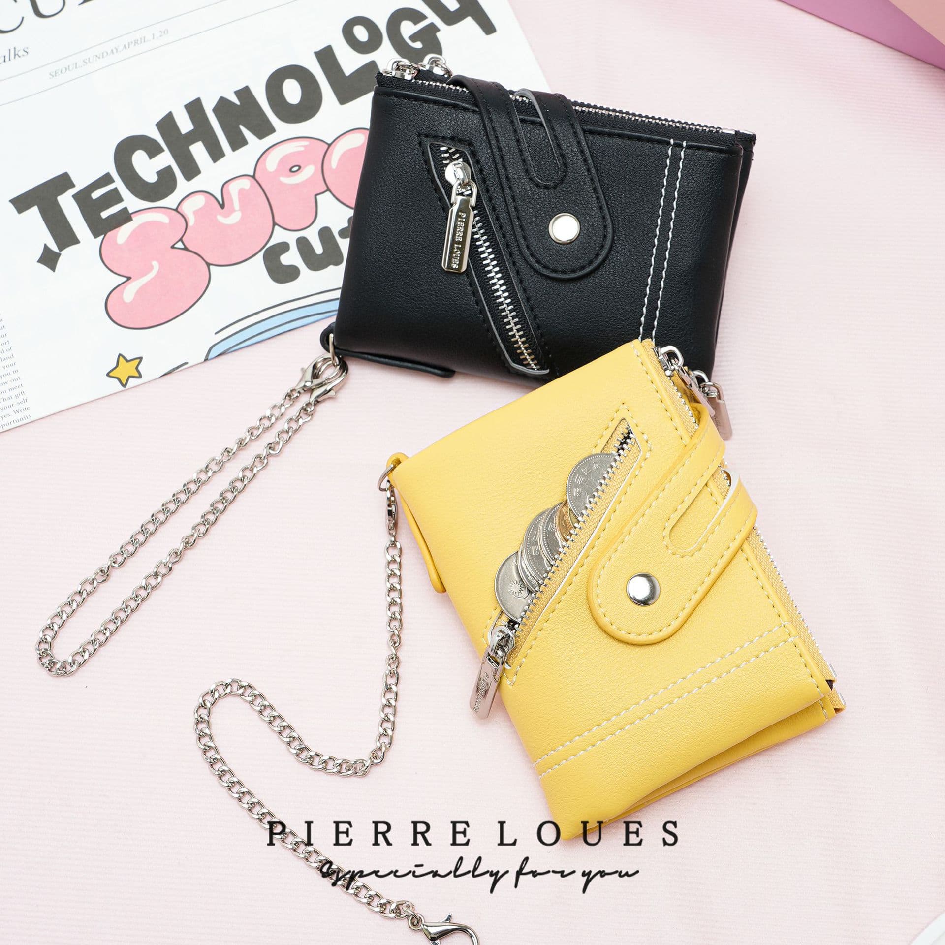 New Men's Short Wallet Premium Cross-Border Business Double Zipper PU Leather Vintage Compact Wallet