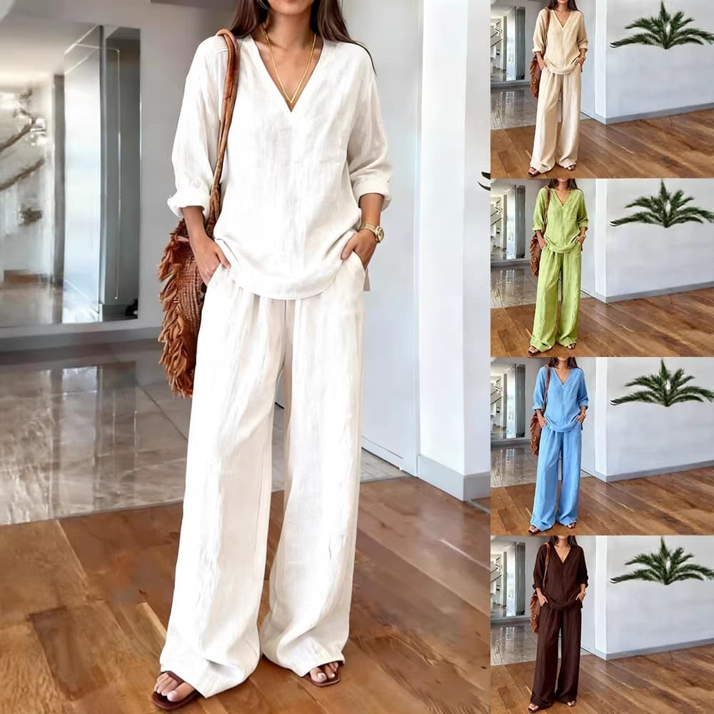 2026 spot foreign trade cross-border new women's clothing casual V-neck pullover long sleeves and trousers spring suit