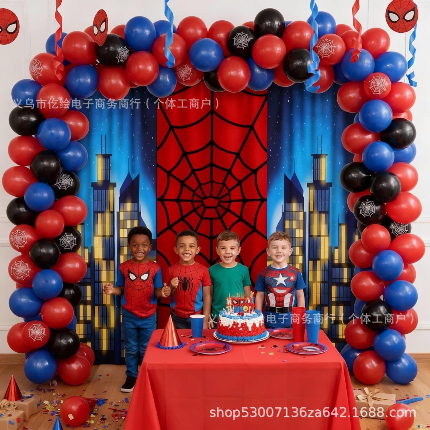 Cross-border city theme birthday party curtains spider web theme universal birthday scene layout bedroom decoration
