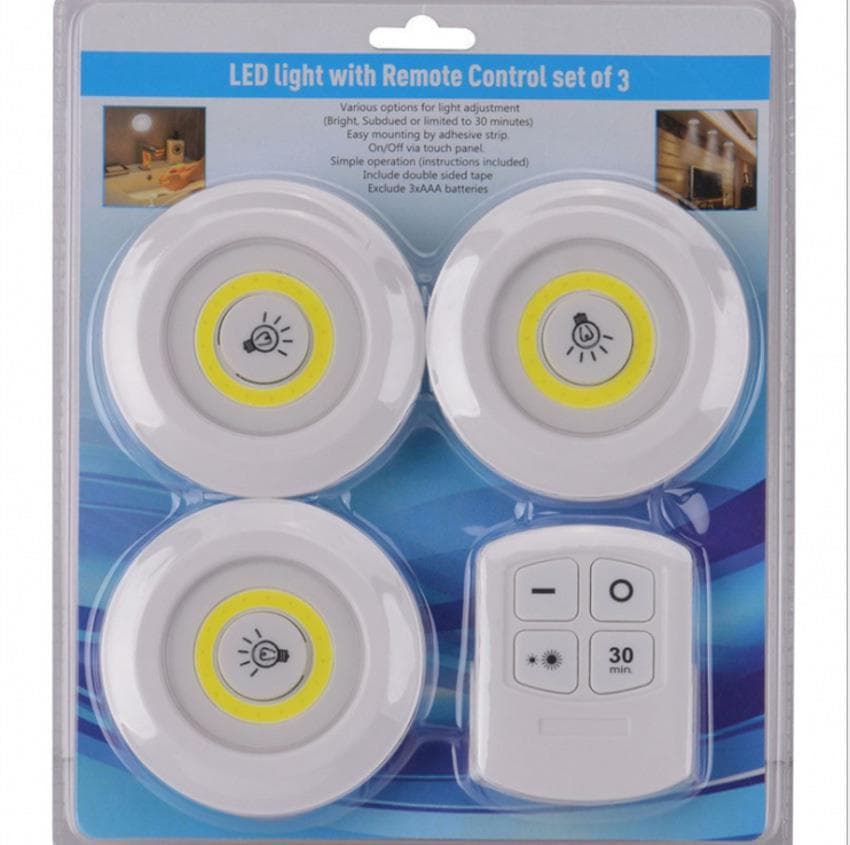 COB Wireless Remote Control Light, Tap Light, Night Light, Wall-Mounted Cabinet Light, Eye-Care Light for Phone Use, 1-to-3
