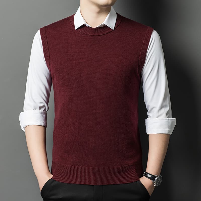 Men's Middle-Aged Vest Sleeveless Knit Sweater Autumn Winter Solid Color Round Neck Undershirt Vest Casual