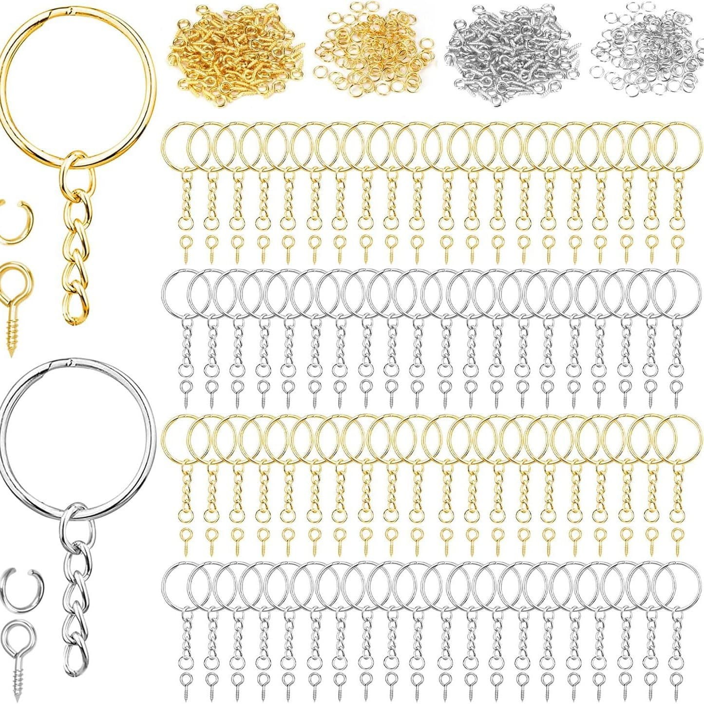 Cross-border hot selling 25mm aperture with 4-section chain open ring key chain accessories screw eye pin key chain ring accessories