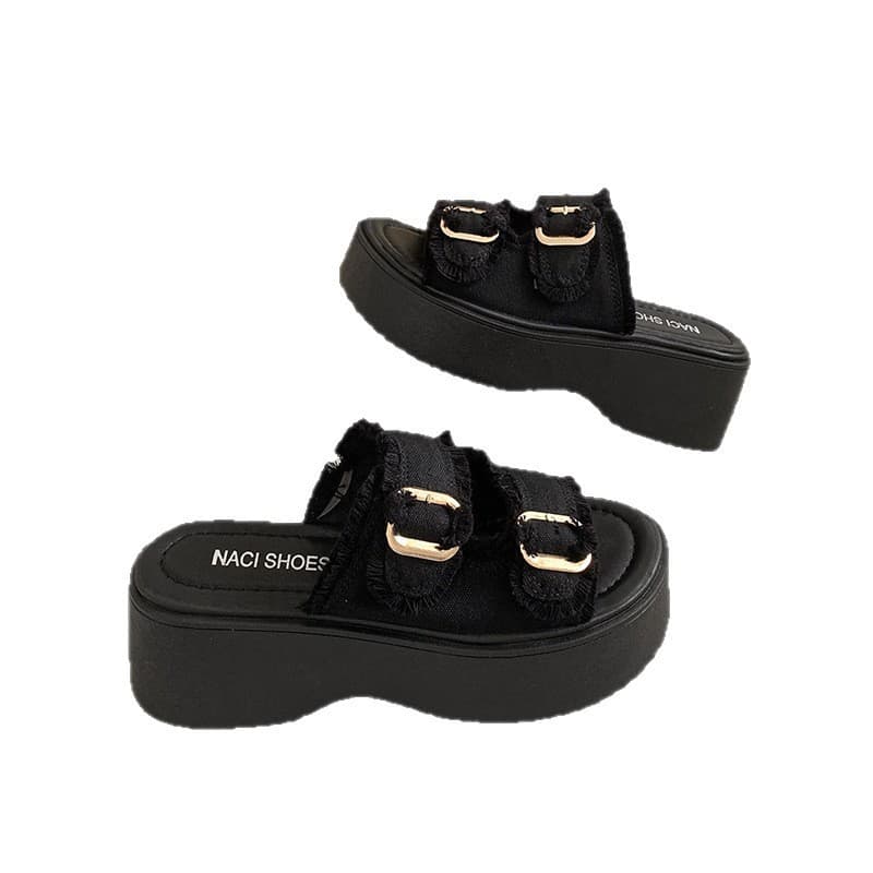 Cross-border Women's Thick-Soled Sandals, Height-Increasing, Perfect Match with Skirts, Comfortable Non-Tiring Slippers, Thick-Soled Sandals for Women, Outdoor Wear