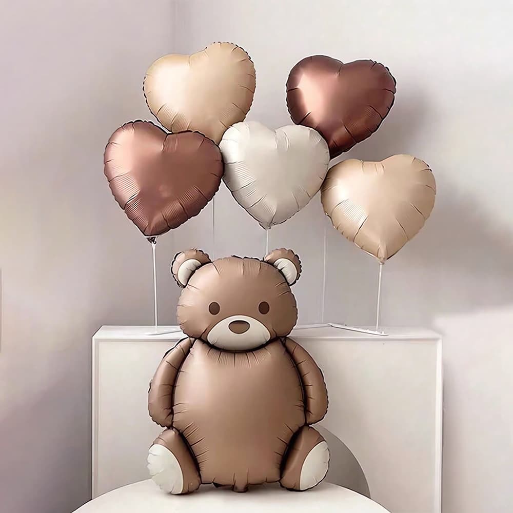 Aluminum Foil Balloon 6-Piece Matte Teddy Bear Cartoon Balloon Set for Baby Birthday Party Decoration and Scene Setup