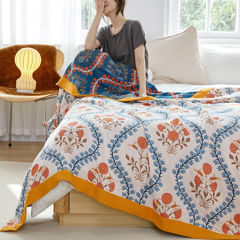 Pure cotton gauze towel blanket, extra large and thick soft all-cotton cover, breathable towel blanket, four-season fresh adult bed cover