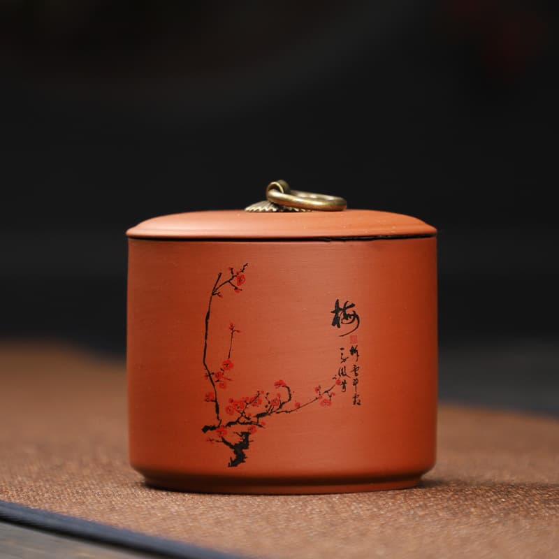 Plum, Orchid, Bamboo, Chrysanthemum Purple Clay Tea Canister Storage Jar Mini Small Rouge Powder Pot Cosmetic Jar Incense Tool