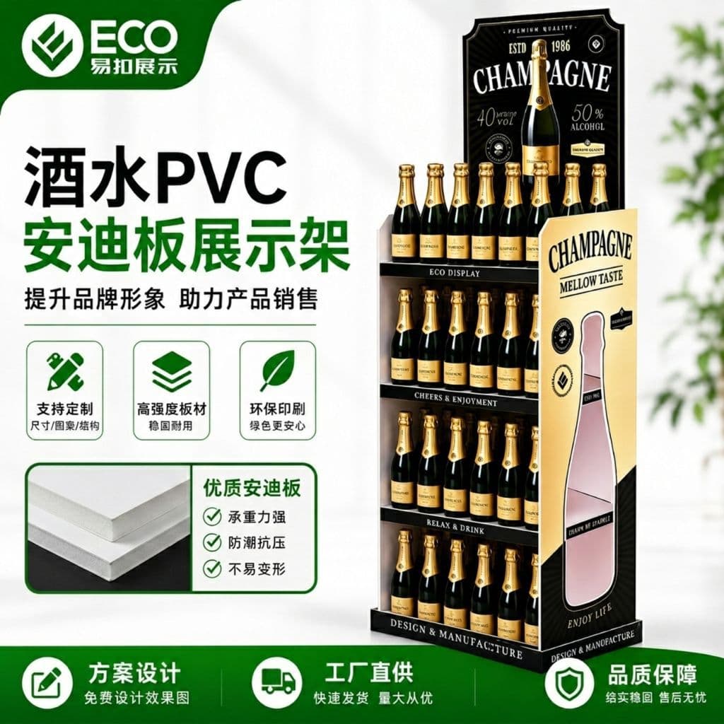 Custom PVC Beverage Display Rack from Source Factory, High-Quality Andy Board Wine Display Shelf for Supermarkets