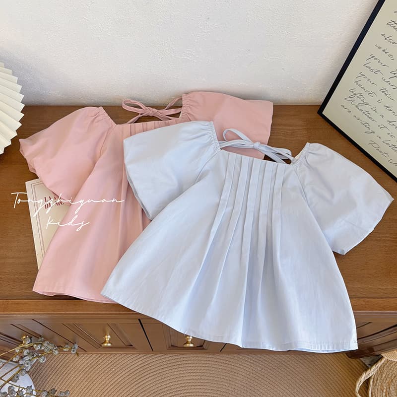 [Clearance] Girls' Summer New Fashionable Two-Color Solid Short-Sleeve Shirt Baby Korean Casual Style