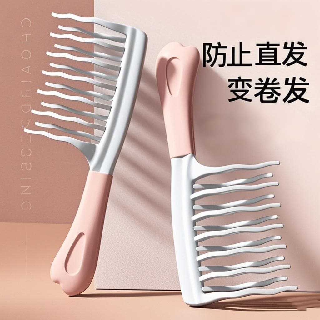 Double row wavy tooth curly comb scalp massage comb fluffy comb home use to keep curly hair unchanged straight curved tooth comb