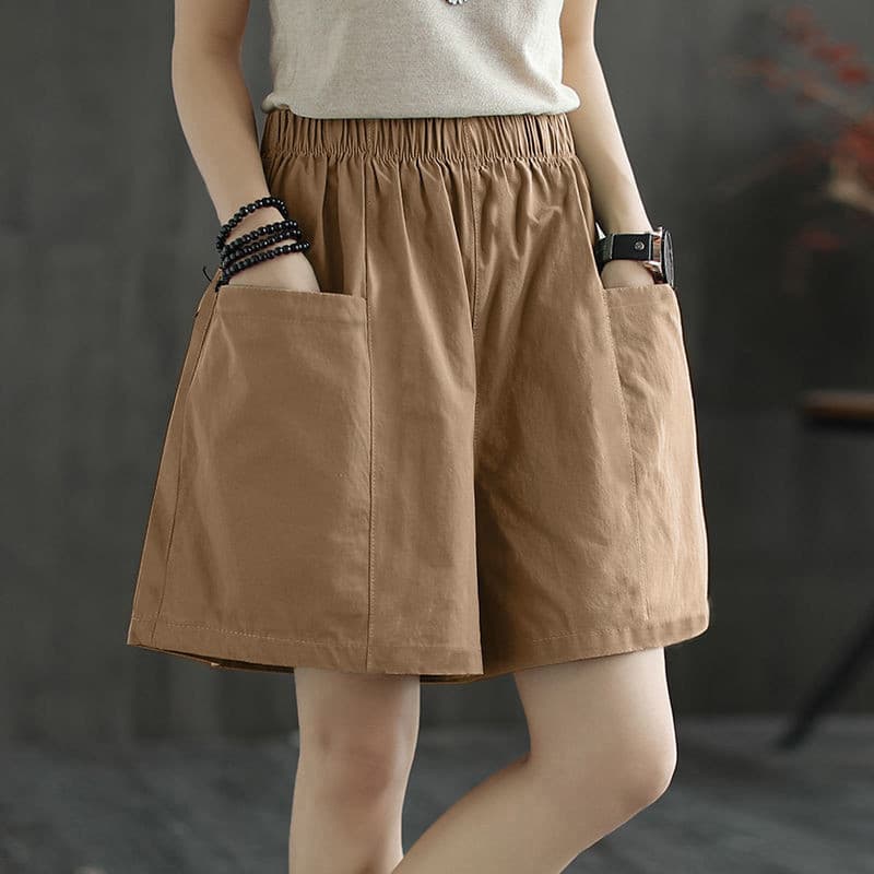 Summer Wide-Leg Cotton and Linen Shorts for Women, Plus-Size Loose-Fitting Slimming Straight-Leg Workwear Shorts, Casual Versatile Student Pants