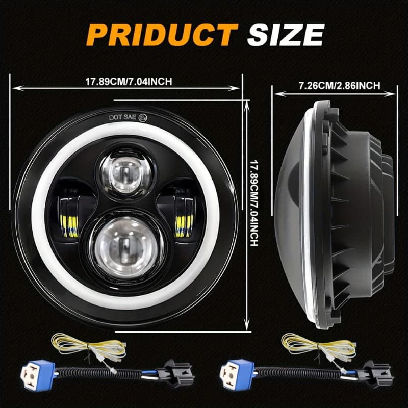 2pcs 7 Inch Round LED Headlight with Colorful DRL Amber