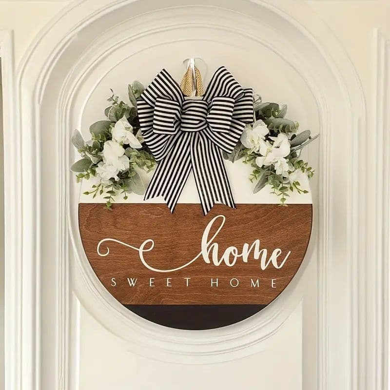 New Cross-Border Sweet Home Wreath HOME Wooden Sign Wooden Hanging Plate Front Door Decoration Welcome Door Plate Sweet Home