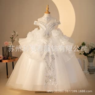Girl's Host Evening Dress Princess Dress High-End Light Luxury Unique Children's Wedding Dress White Flower Girl Piano Performance Outfit