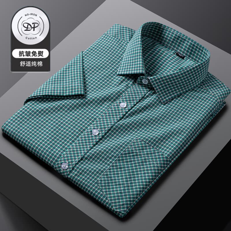 100% Cotton Summer Thin Men's Short Sleeve Shirt, Young and Middle-Aged Plaid Casual Shirt, Dad Wholesale Spot