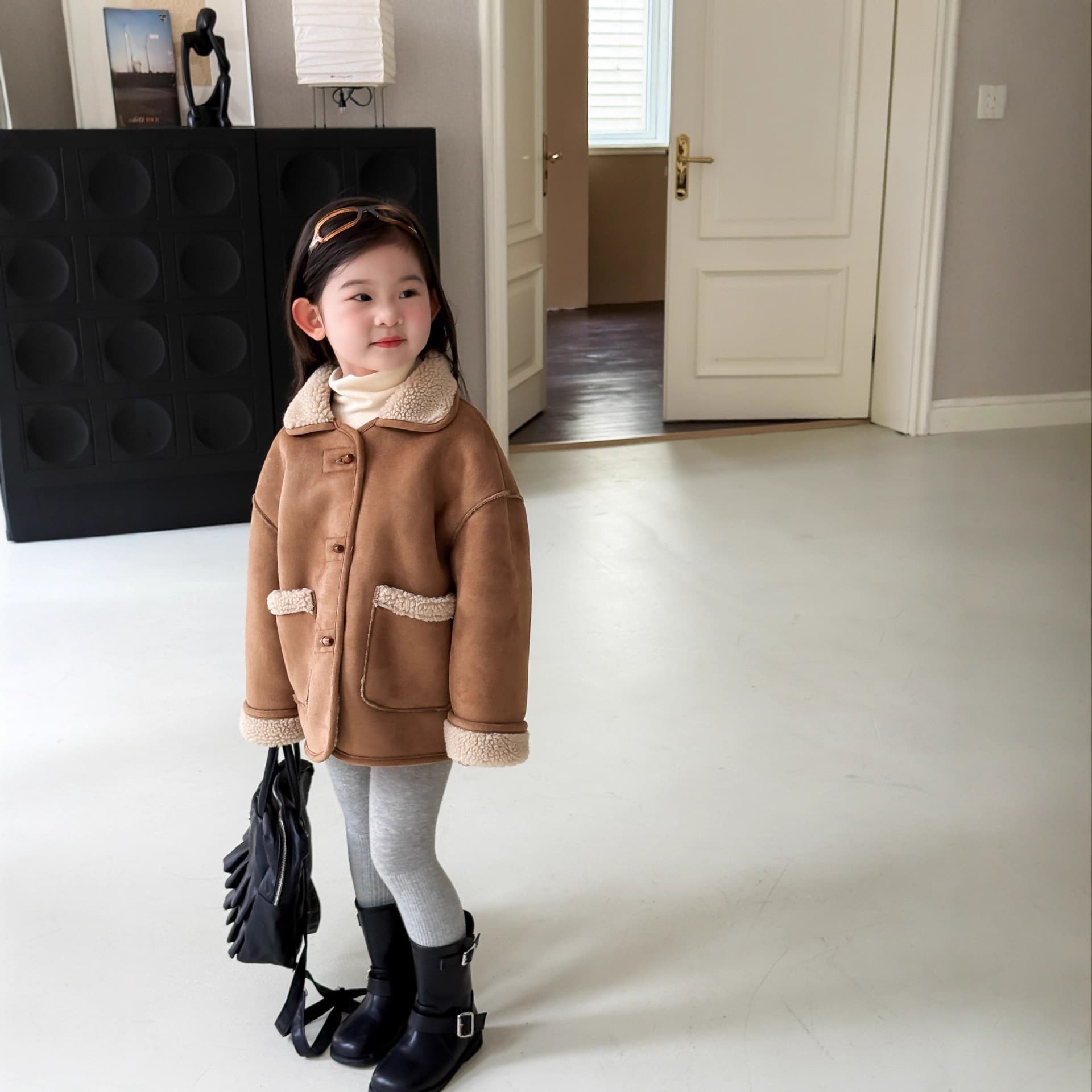 2025 Autumn/Winter New Style, Korean-style Girls' Lambswool and Suede Composite Coat, Retro Toggle Button Overcoat