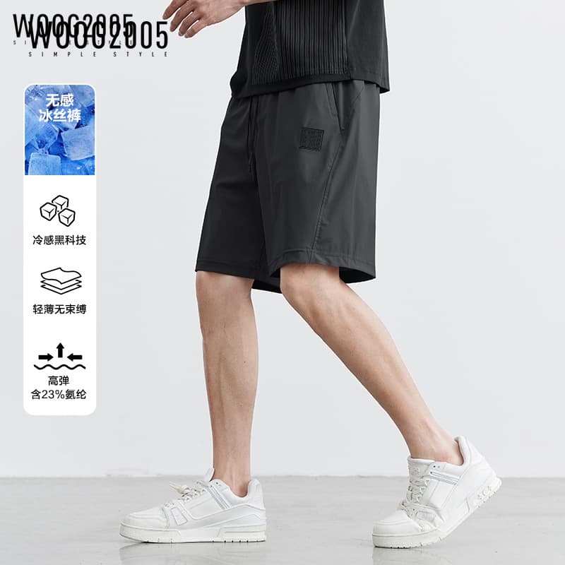 Woog2005 Men's Four-Way Stretch Ice Silk Cool Gray Sports Shorts Men's 2026 Summer Thin Casual Pants