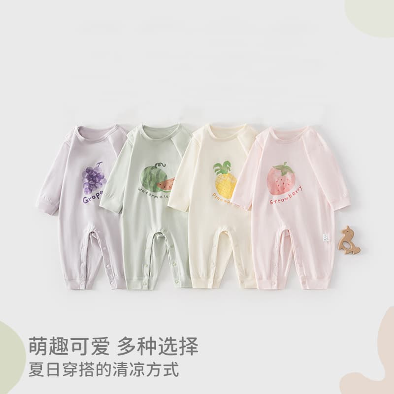 Spring and Summer New Cotton Fruit-Pattern Long-Sleeve Romper Baby Diagonal-Front Sleepwear Newborn Infant Jumpsuit Crawling Suit