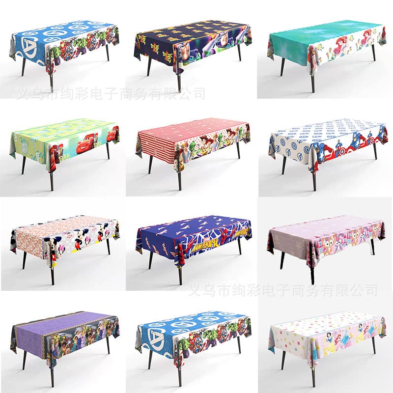 New Licensed Cartoon Mickey Mouse Minnie Mouse Mermaid Lightning McQueen PE Tablecloth Kids Birthday Party Decoration Wholesale