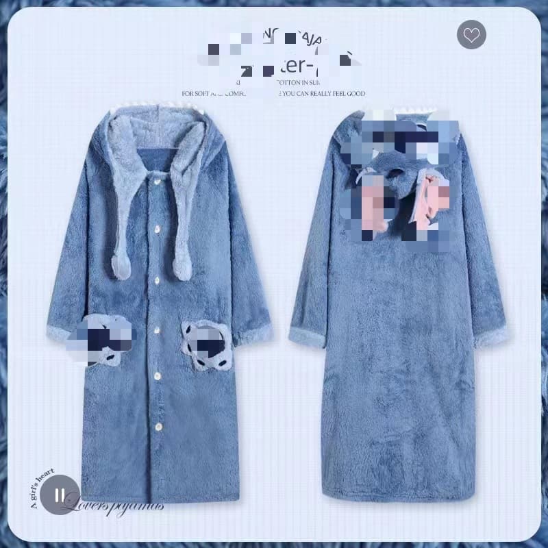 Stitch winter long-haired cotton fleece My Melody plush loungewear, thickened and can be worn as outerwear Blue Boy bathrobe