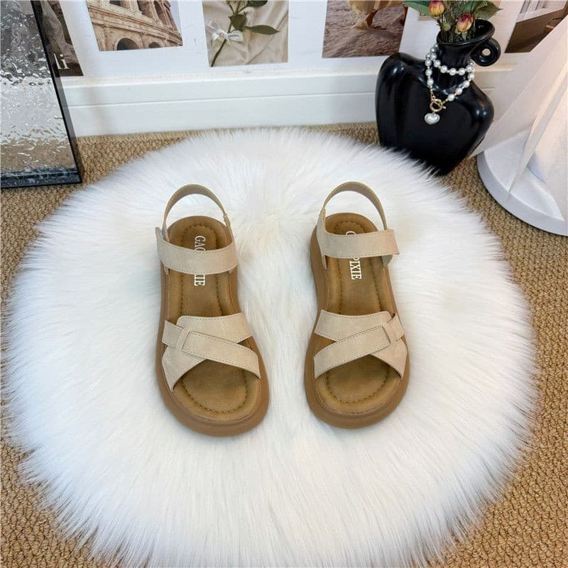 Vintage Soft Sole Sandals for Women 2026 Summer New Sport Flat Sandals Casual Outdoor Wear Slimming Non-slip Beach Sandals