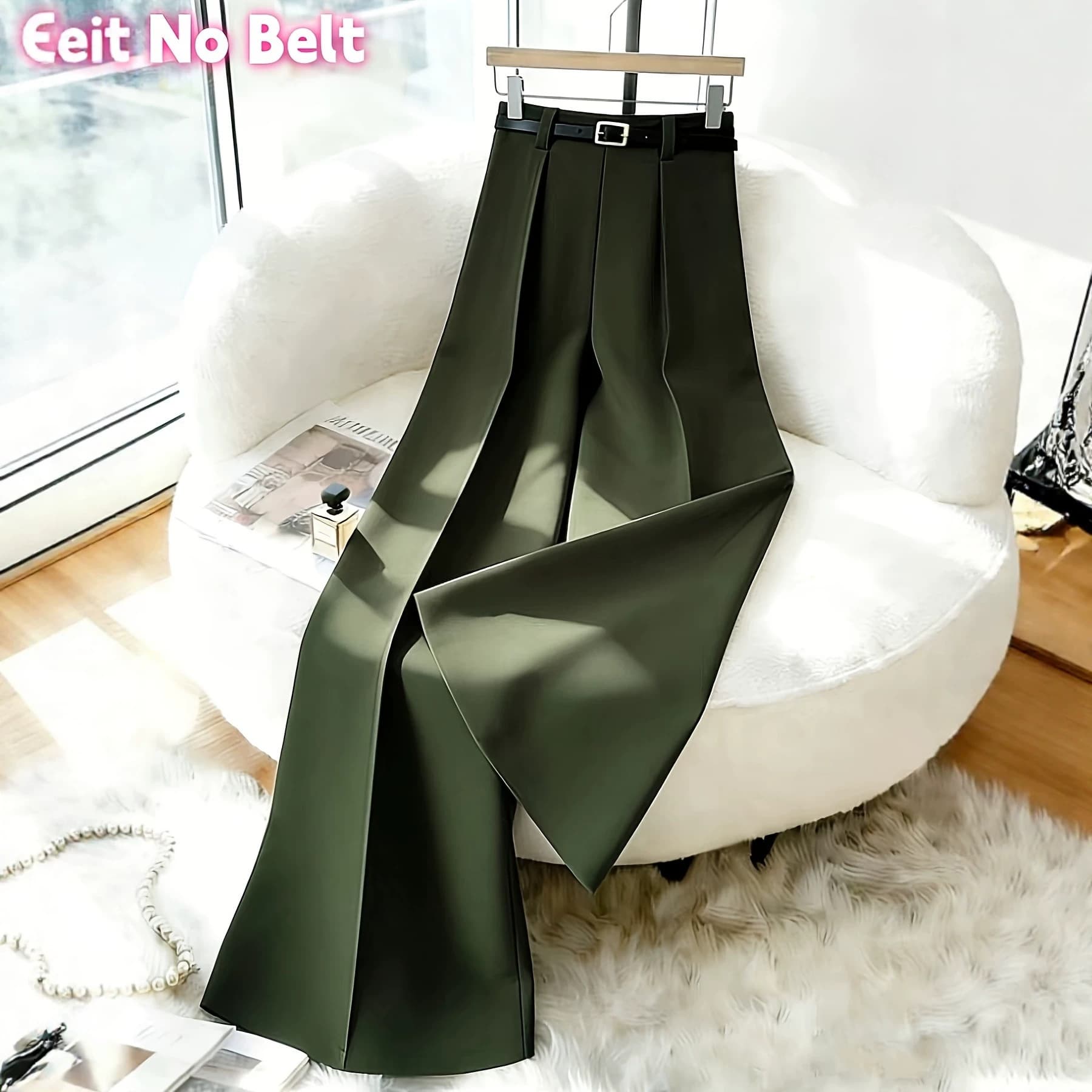 Dark green high-waisted wide-leg pants for women, 2026 summer new arrival, high-end slim fit elegant drape long pants