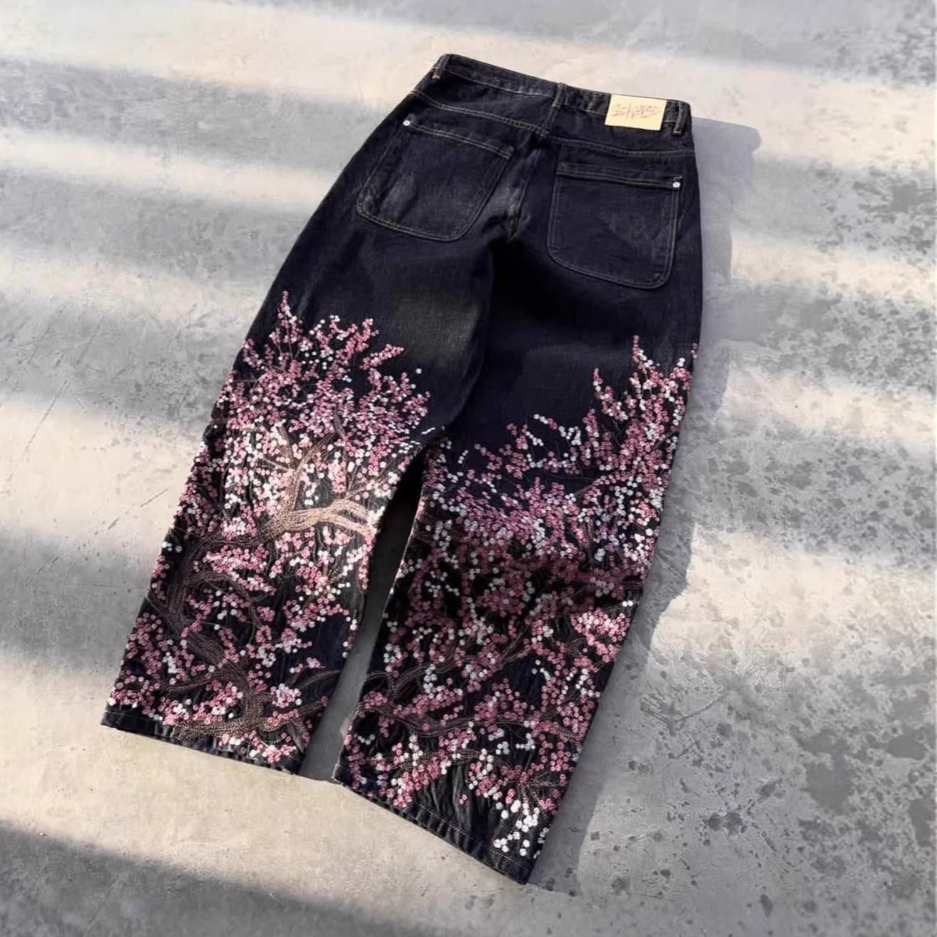 Cross-border Europe and America Derschutze embroidered jeans American vintage embroidered loose straight wide-leg long pants for men and women
