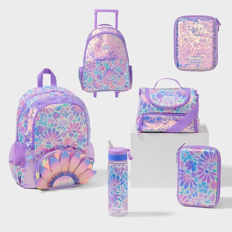 Smiggle Backpack Petal Pattern, Pressure-Relieving Large Capacity Double Shoulder Bag for Kids, Boys and Girls, Casual School Bag, New