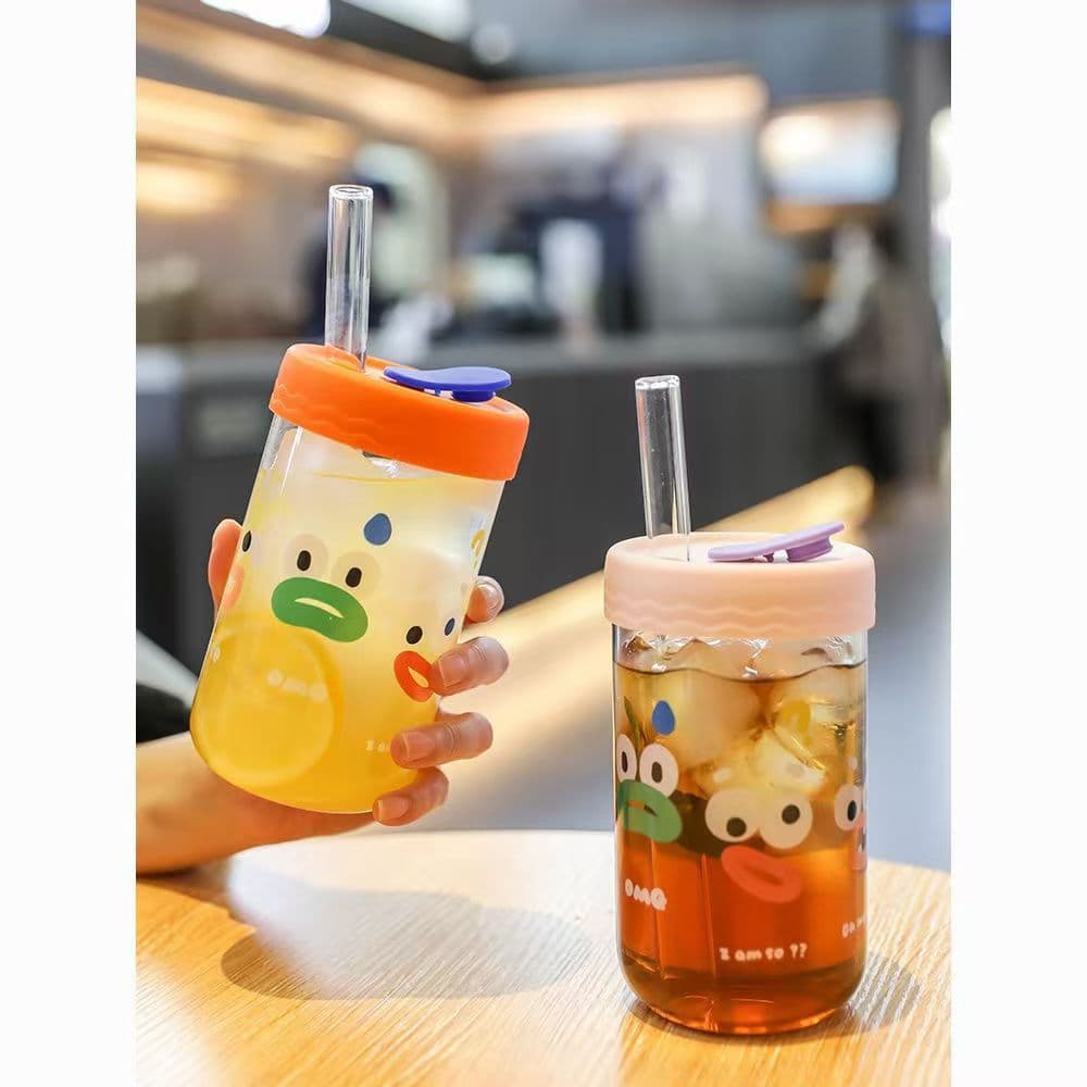 Fun creative glass cup personalized colorful trendy cold drink coffee office funny interesting expression straw cup