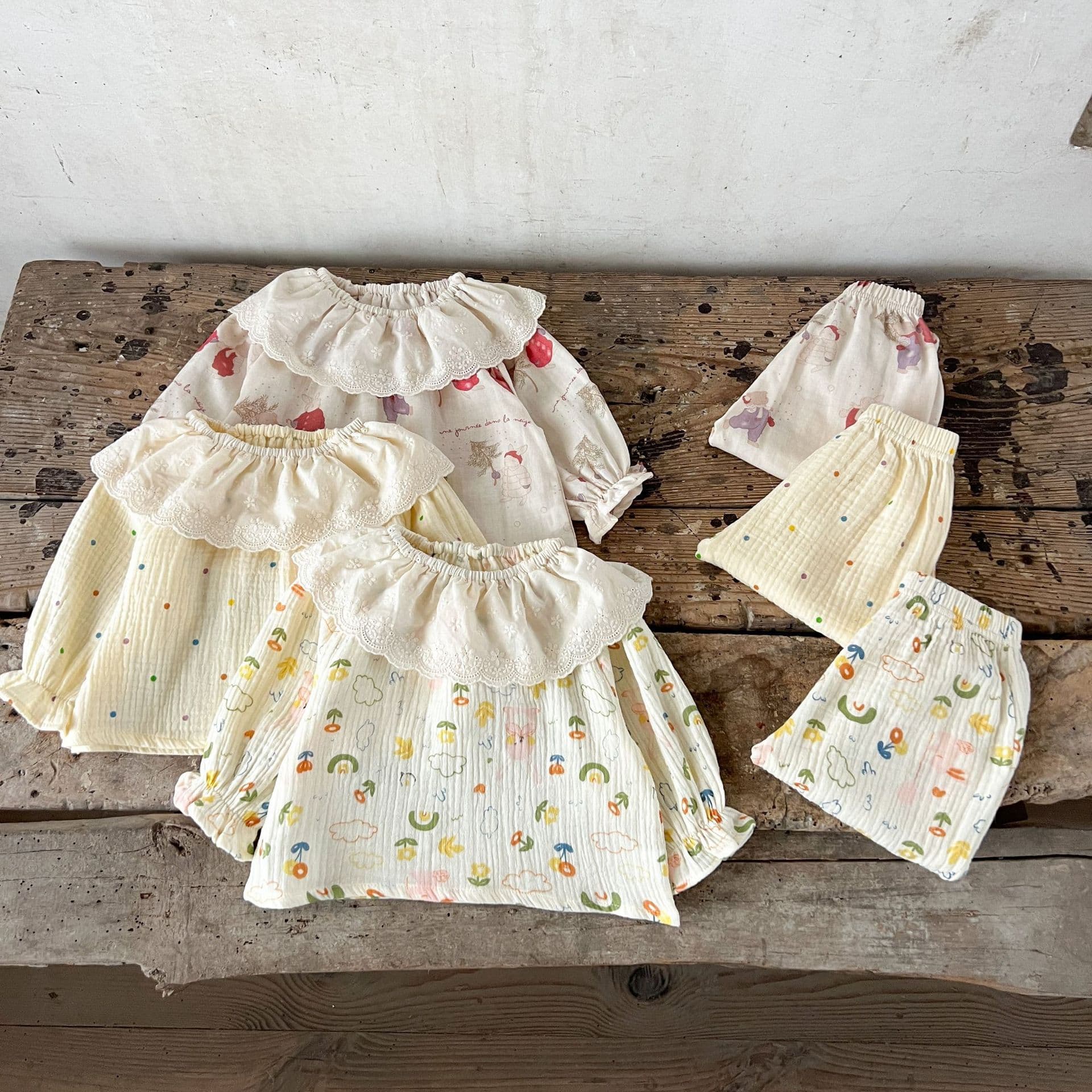 ins Korean style baby girl pure cotton printed lace casual two-piece suit soft cartoon home clothes suit