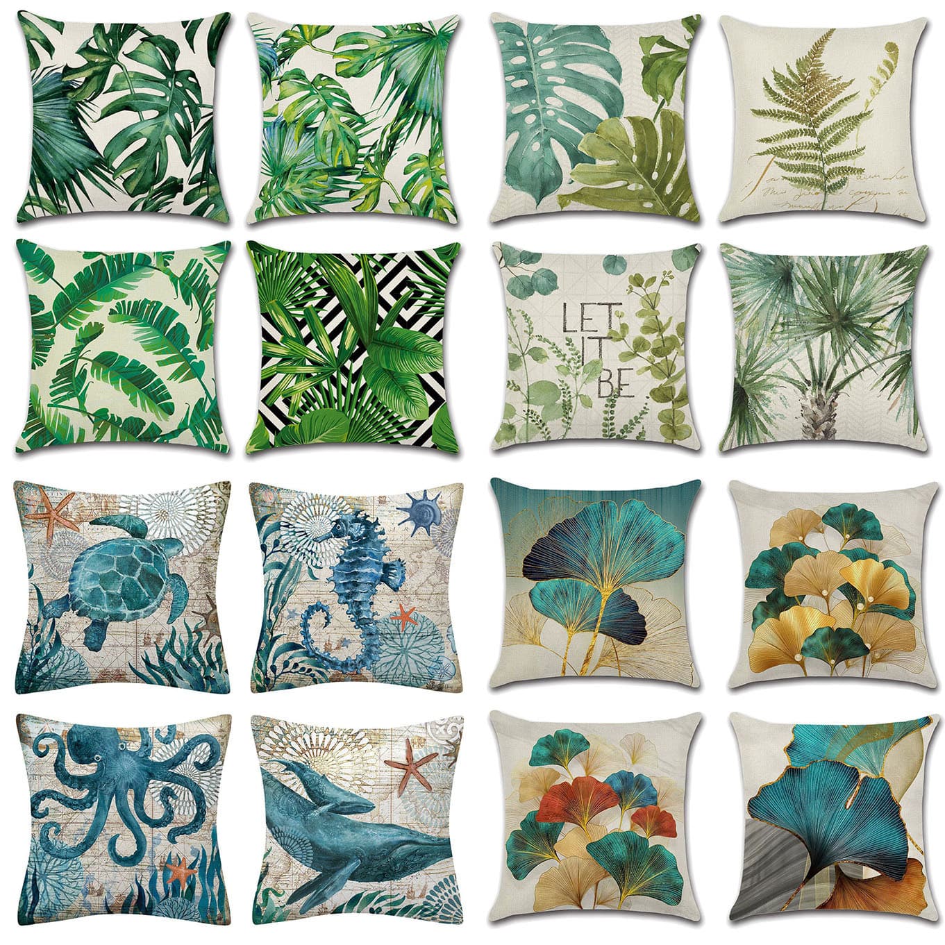 Amazon Hot Selling 4-Piece Plant Floral Pillow Cover Set for Home Decoration, Sofa Bedroom Geometric Cushion Cover Wholesale