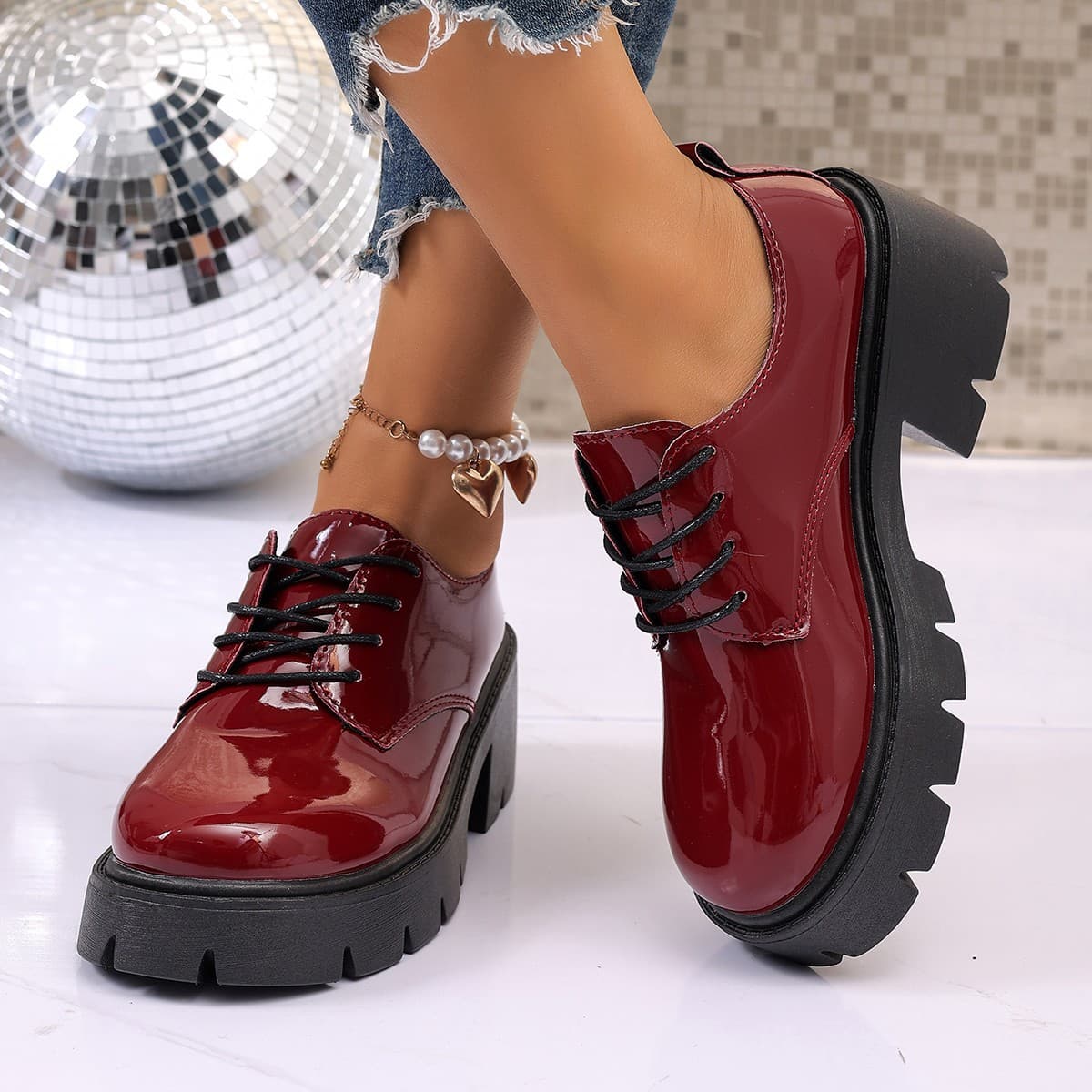 2026 summer new style thick-soled round-toe small leather shoes for women British style lace-up high heels thick heels foreign trade women's single shoes wholesale