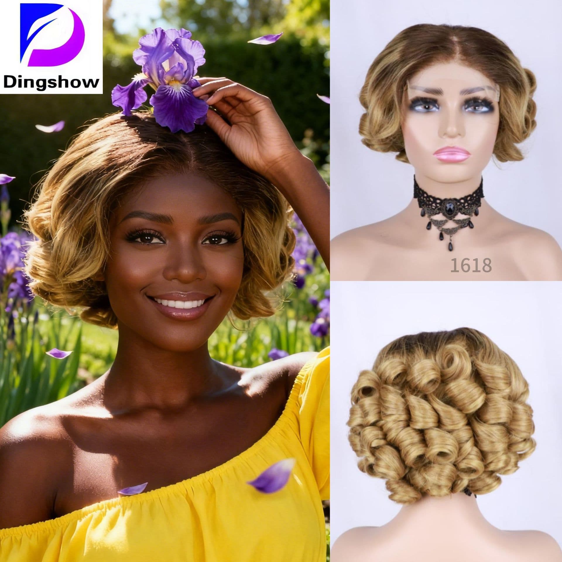 100% Human Hair Export Wig Black Women Full Wig Bounce Hand-Tied Short Curly Hair