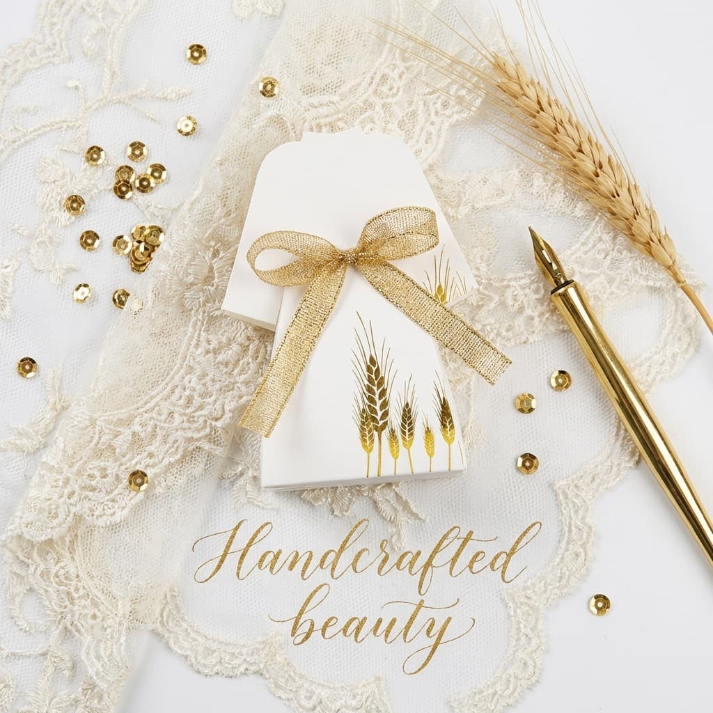 Cross-Border Dropshipping Christening Gift Box, White Dress-Style Gold-Stamped Wheat Ear Candy Box, Holiday Return Gift Hand-Held Box